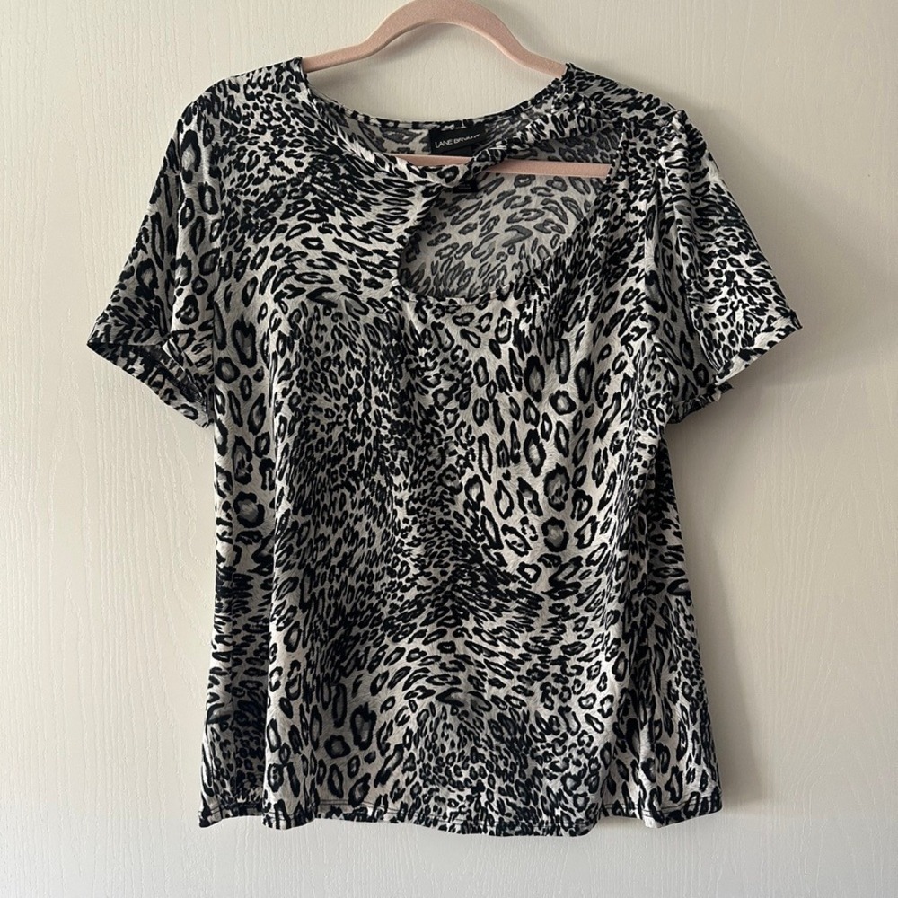 Lane Bryant Black White Leopard Print Cutout Blouse Top Size 14/16 1X